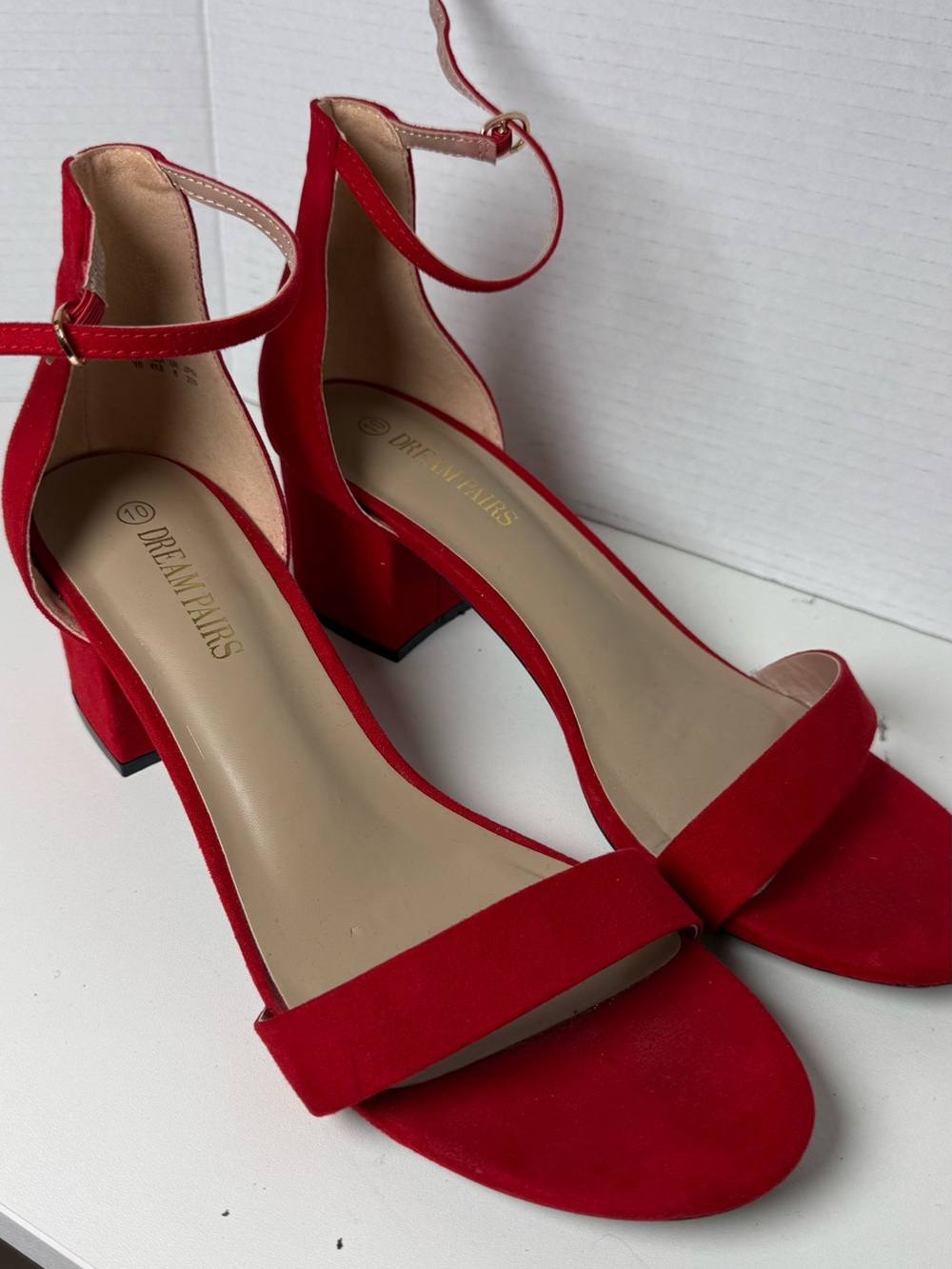 Dream Pairs Red Suede Ankle-Strap Block Heels